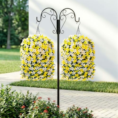 Hoppwodd Artificial Flower for Outdoors 4pcs Fake Lily Hanging Flower Baskets for Outside UV Resistant Silk Faux Long Trailing Vines for Garden Porch Patio, White & Yellow - color: White & Yellow
