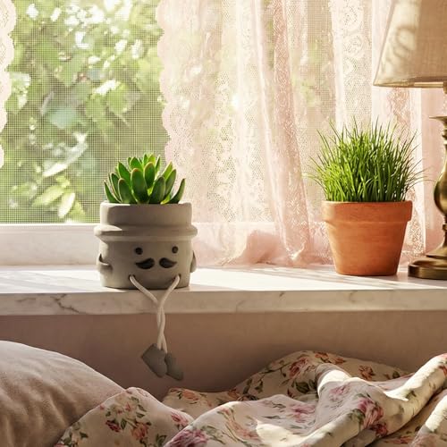 Cute Artificial Succulent Plant in Cement Pot with Hanging Legs, Mini Faux Succulent Decor for Kitchen Shelves, Bathroom Wall Shelf - Fake Small Plant for Home & Office Desktop, Shelf Accents - color: 1pcs-beard