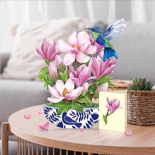 Airpark 3D Pop Up Paper Flowers Bouquet Card 12’‘ with Note & Envelope, Birthday Gifts, Get Well, Thank You, Greeting Cards for Women Mom Wife Friends, Magnolia & Bird - style: Magnolia Flower