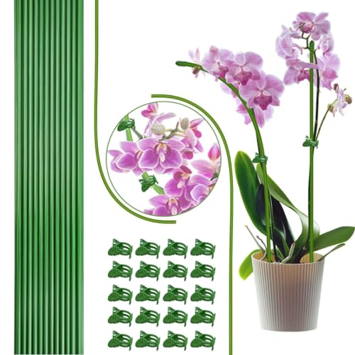 22Pcs Plant Stakes with 22 Pcs Clips, 15.8 inches Bendable Green Plant Sticks for Indoor and Outdoor Plants,Potted Plants,Single Stem Flower Support for Orchid Peony Rose (22, Green) - color: Green