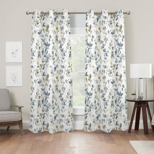 Renaiss Botanical Herbs Blackout Curtains, Vintage Eucalyptus Leaf Thermal Insulated Bedroom Window Curtains, Classical Gray Plants Window Curtains for Kitchen, 45" L x 29" W 2 Panel Set - color: Vine, size: 29"W x 45"L (Pack of 2)
