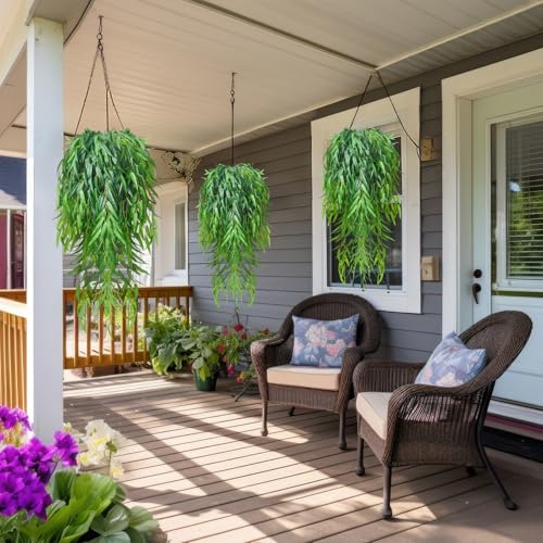 Daifunli Artificial Hanging Plants Fake Hanging Ferns Plastic Faux Plants for Wall Room Garden Garland Indoor Outdoor Decor No Basket (8 Pcs,Willow) - style: Willow