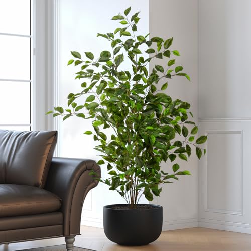 Bailikang Artificial Ficus Tree Indoor 4ft, Large Potted Faux Tree with Realistic Silk Leaves & Trunk for Home Office, Living Room Corner Decor - color: Green, size: 4ft