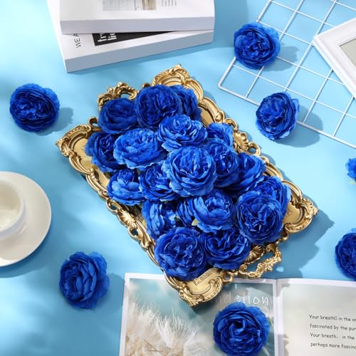 Thiccywoov 50 Pcs Artificial Flowers, 3.2 Inches Silk Rose Head Flowers Fake No Stem for Wedding Bridal Bouquet Home Floral Decor DIY Centerpieces Arrangements Party Tables Decoration(Blue) - color: Blue