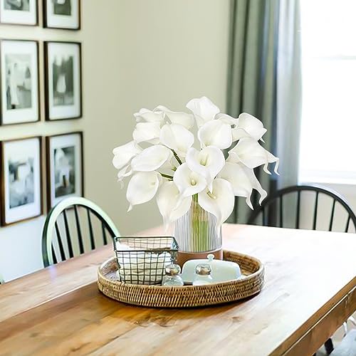 Letjolt White Calla Lily Artificial Flowers 20 Pieces Bouquet | Wedding Bouquet, Bride Shower Gift, Home Decoration, Faux Calla Lilies - color: White