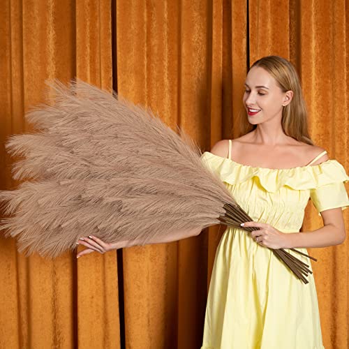 Pampas Grass Decor Tall, 43"/110cm Faux Pampas Grass 6 Stems Large Pompass Grass Branches Tall Bulk Boho Flower Arrangement for Home Room Wedding Party Decor (Taupe) - color: Taupe