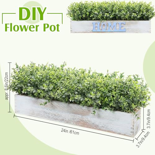 Lyrow 2 Pack Artificial Eucalyptus Plant in Rustic Rectangular Wooden Planter Box Greenery Faux Potted Herb Plant for Indoor Wedding Table Centerpiece(Green,24 x 3.7 x 3.7 Inches,Classic Style) - color: White, size: 24 Inch, style: White Frosted Pointed L
