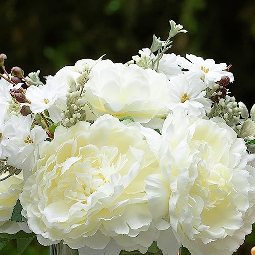 ENOVA FLORAL Artificial Flower Arrangement with Vase,Mixed Artificial Silk Peony Flower in Vase for Decoration Home Office, Wedding Centerpiece (Cream) - color: Cream