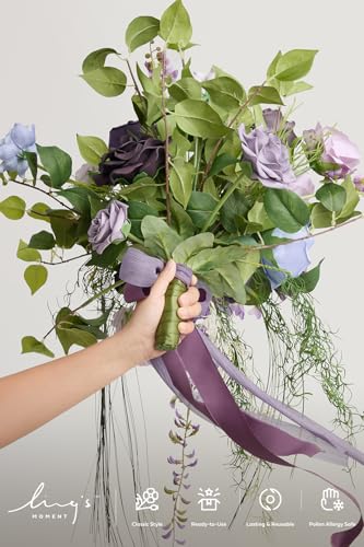 Ling's moment Purple Blue Wedding Bouquets for Bride, Lilac Bridal Bouquets for Bride, 13 Inch Free Form Artificial Wedding Flower Bouquet - color: Lilac & Gold, size: Small 13 Inch