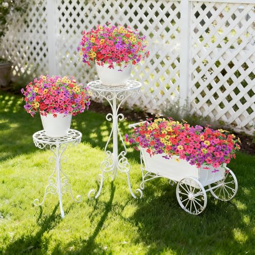 Artificial Fake Flowers Plants for Outdoors, 12 Bundles Multicolor Faux Silk Flower Spring Summer Decoration, UV Resistant No Fade Artificial Outdoor Plant for Home Planter Porch Patio Yard Decor - color: Light Purple,rose,red,yellow