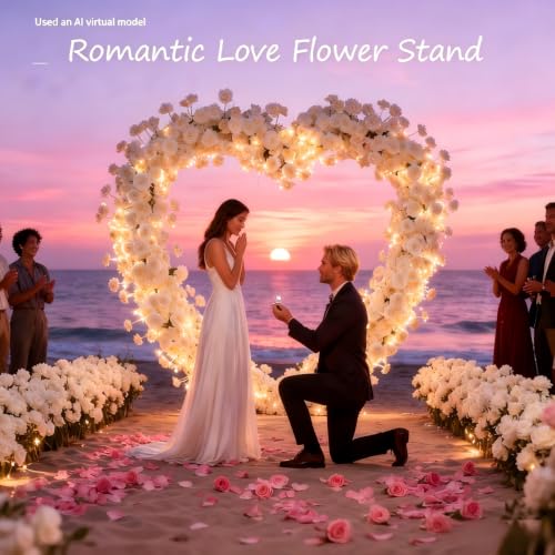 Heart-Shaped Rose Flower Arrangement - Floral Decor for Wedding Arch, Proposal, Party & Event Backdrops, Indoor Outdoor Use（Stand NOT Included） (Blue-White) - color: Blue-white