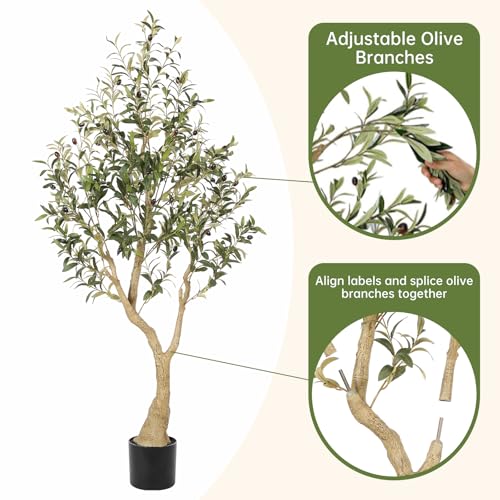 Realead Artificial Olive Tree 5FT - Realistic Faux Olive Tree Plants with Thick Trunk and Lifelike Fruits - Large Fake Olive Trees for Home Office Living Room Floor Decor Indoor - size: 5ft