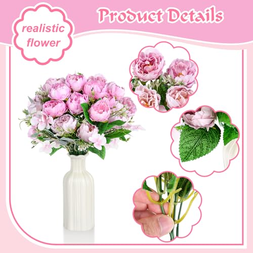 Olgaa 12 Bundles Peonies Artificial Flowers Fake Peony Bouquet Faux Peonies Flowers Bulk with Stems Flower Balls for Centerpiece Table Decorations Wedding Bridal Floral Arrangement (Purple Pink) - color: Purple Pink