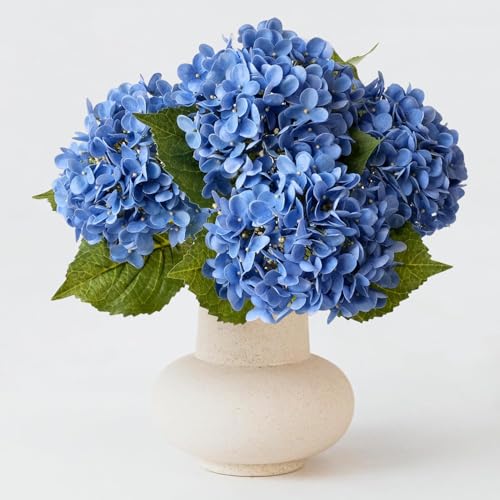 ZYTUYO 4 Pcs Royal Blue 20 inches Real Touch Hydrangea Artificial Flowers Boho Lifelike Real Looking Latex Hydrangeas Flower with Long Stem for Indoor Living Room Spring Home Decor Table Flower - color: Royal Blue