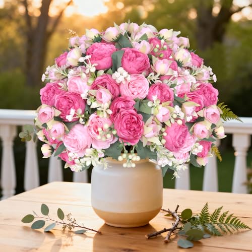 8 Packs Peonies Artificial Flowers, Mixed Pink Artificial Peonies, Silk Peonies Flowers Fake Peonies Artificial Flowers Peonies Bouquet for Centerpiece Table Wedding Party Home Decor - color: Pink, Hot Pink