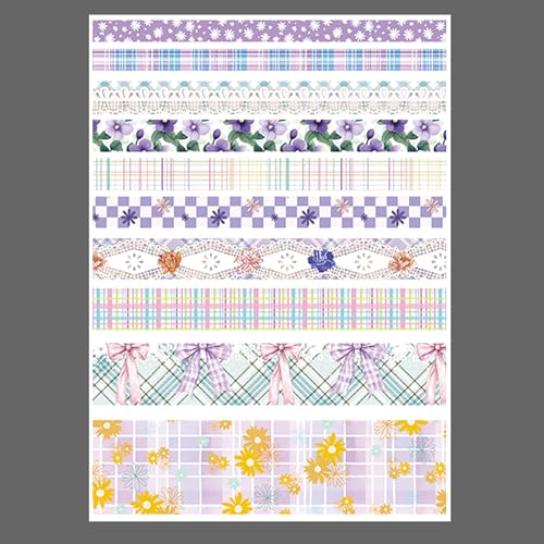 10 Rolls Vintage Floral Washi Tape Set Pastel Plaid Arts Adhesive Tapes Soft Colors Decorative Masking Tape Sets for Craft, Kids, Scrapbook, DIY, Gift Wrapping (Lavender Lace) - color: Lavender Lace