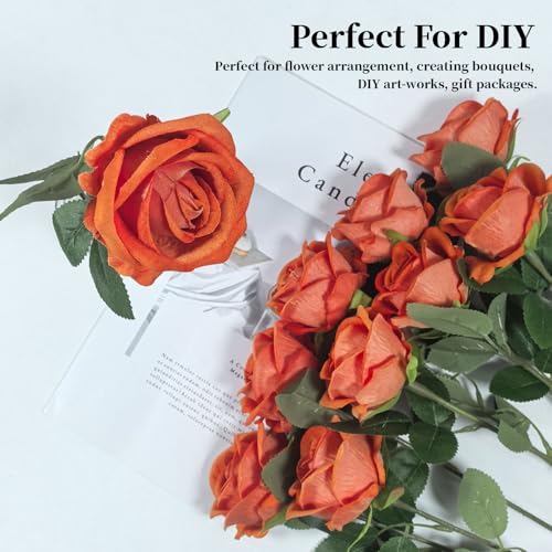 10 PCS Artificial Roses with Long Stems Silk Flowers Realistic Foam Flowers Fake Roses for Valentine's Day Autumn Fall Decor Halloween(Orange) - color: Orange