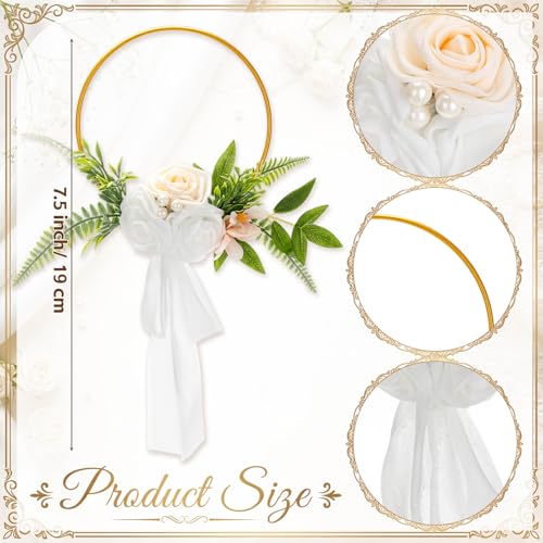 XunYee Set of 6 Bridesmaid Bouquets for Wedding 7.5 Inch Wedding Floral Hoop Wreath Artificial Flower Bouquet for Party Ceremony Anniversary Dinning Table Centerpieces Decor(Champagne,Elegance) - color: Champagne, style: Elegance