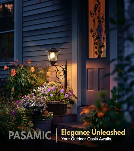 PASAMIC 2 in 1 Outdoor Flower Pots for Real or Fake Flowers, Solar Lamp Post Lights - Wall Mount or Freestanding, Waterproof Decorative Lamp for Lawn, Patio, Front/Back Door, Warm White - size: 1 Pack
