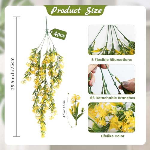 RECUTMS Artificial Hanging Plants 4 Pcs Ferns Plants Large Faux Artificial Hanging Plants Wall Plants Fake Ivy Room Decor Home Garden Wedding Party Indoor Outdoor Decorations(Yellow) - color: Style1-yellow