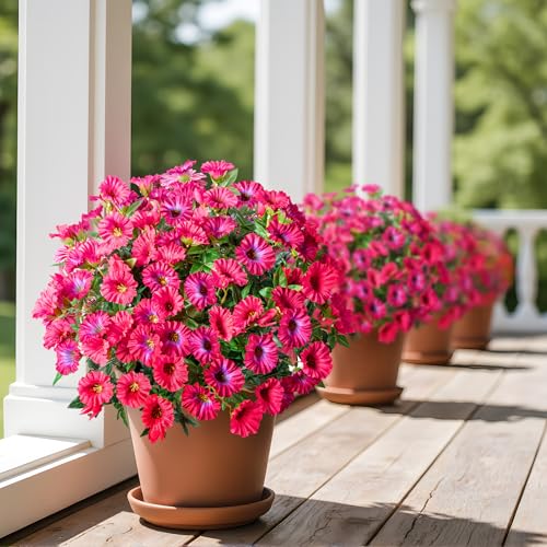 Rose Red Artificial Morning Glory Flowers for Outdoor Planters, Premium UV Resistant Silk Faux Flowers for Porch, Hanging Basket & Window Box, Summer Garden Decor, No Pot, 13.3 Inch, 8 Bundles - color: Rose Red 8pcs