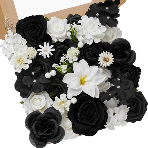 Serwalin Black Artificial Flowers and White Deluxe Combo Box Set, Daisy Fake Flower for DIY Wedding Bridal Bouquet, Centerpieces Decor, Floral Arrangement Decor, etc. - color: Agate Black and White, size: 1 Box