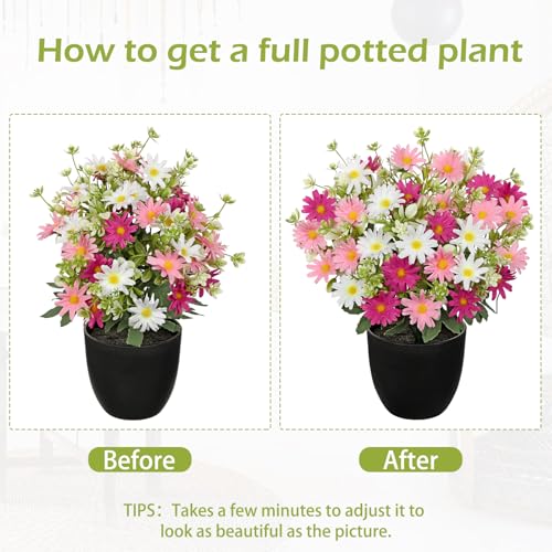 DILATATA Artificial Daisy Flowers in Pot 12 Inch Fake Flowers Silk Daisy Arrangement Faux Plant Flower Decor for Spring Home Decor Table Centerpiece Garden Porch Window - Pink - color: Pink-daisy