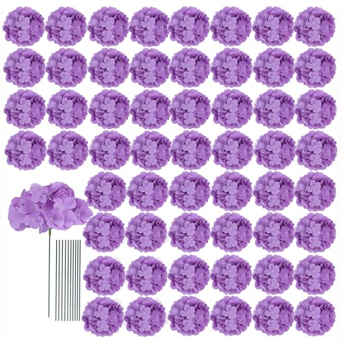 AVIVIHO 65pcs Lavender Fake Flowers Hydrangea Artificial Flowers Bluk (Not Squished, No Steaming Need) Hydrangeas Silk Flowers with Stems for Home Weddings,Table Centerpieces,Party Arch Decorations - color: Lavender, size: Medium