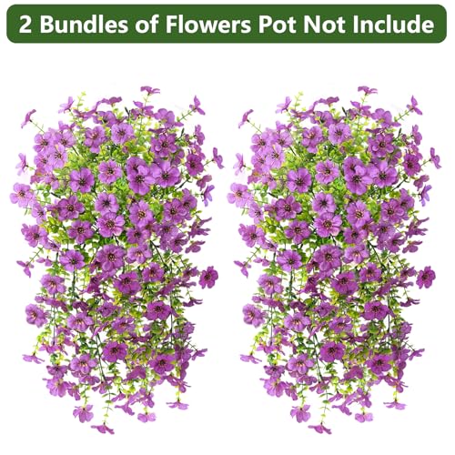 Homsunny Artificial Fake Flowers Plants for Outdoor Spring Summer Decoration, 2PCS Faux Daisy Silk Flowers Outside No Fade UV Resistant Realistic Home Decor for Porch Patio Balcony (Purple) - color: Purple