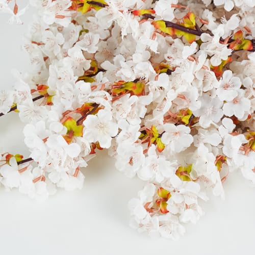 12 Pcs Artificial Cherry Blossom Flowers 40" Faux Silk Cherry Blossom Stems Fake Real Touch Peach Branches for Wedding Home Garden Japanese Decor Ivory White - color: Ivory White