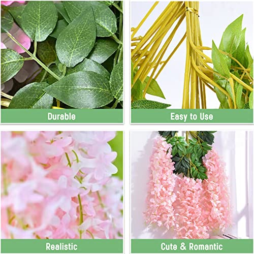 BLEUM CADE 20Pcs Pink Fake Wisteria Hanging Flowers, 3.6Ft/Pcs Artificial Wisteria Garland, Hanging Flowers for Wedding Party Home Backdrop Wall Decoration - color: Pink, size: 20pcs