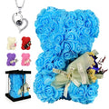Mother's Day Rose Bear Gifts for Mom, Rose Flower Bear Romantic Birthday Gifts for Girlfriend Wife,Rose Teddy Bear Women Gifts, Valentines Bear with Rose Bouquet - color: Blue Rose