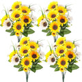 Giegxin 4 Bundles Fathers Day Sunflower Cemetery Flowers for Grave Vase Artificial Memorial Flower Bouquet Fake Silk Floral Arrangement for Dad Headstone Gravesite (Sunflower)