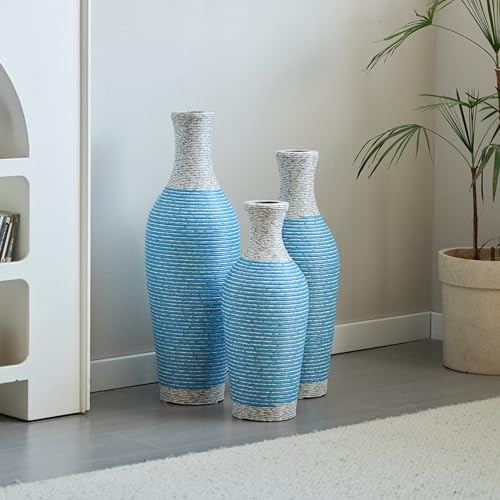 Floor PVC Decorated Vases Set of 3 for Gorgeous Home Decoration Large Classic Neat PVC Vases 20.4in/24.4in/28.3in Height (White+Blue) - color: Blue+white