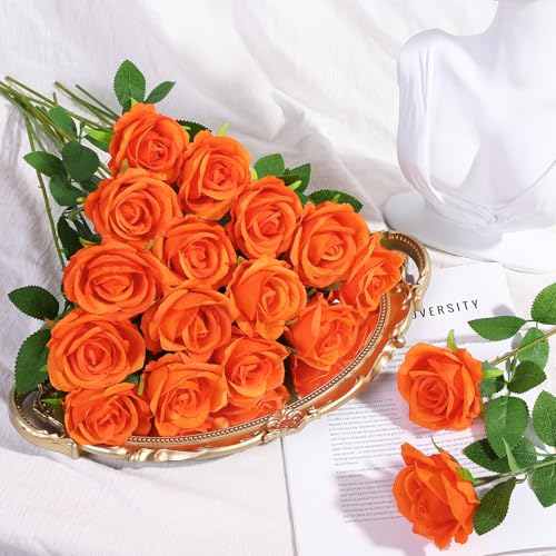 72 Pcs Artificial Roses Burnt Orange Fake Silk Roses Realistic Roses Faux Flower Indoor Wedding Home Decor, Birthday Decorations - color: Burnt Orange