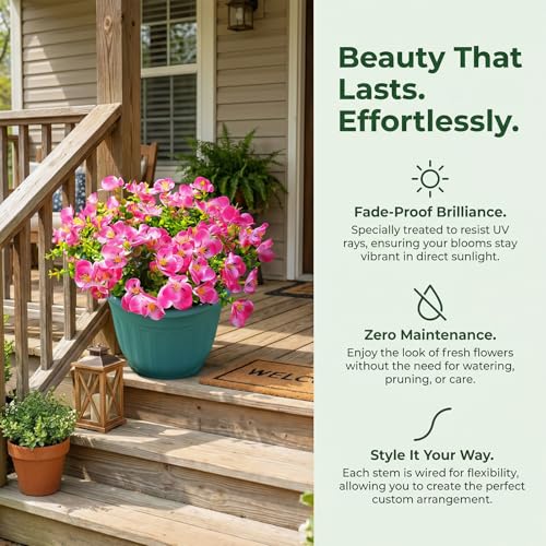 trytuny Artificial Flowers for Outdoor, Realistic Faux Plants for Outside Indoor Porch Patio Window Box Planter Home Decor (12pcs - Rose red) - size: 12PCS - rose red