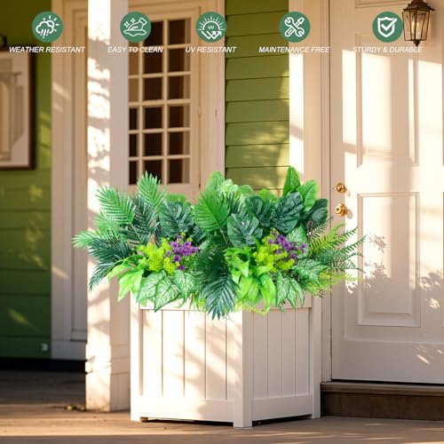 Tall Artificial Greenery Plants Outdoor Faux Shrubs Ferns UV Resistant,Fake Monstera Bird of Paradise Palm Boston Fern,10Bundle Lifelike Artificial Flowers Grass for Window Box Fillers,Porch,Garden - color: Green