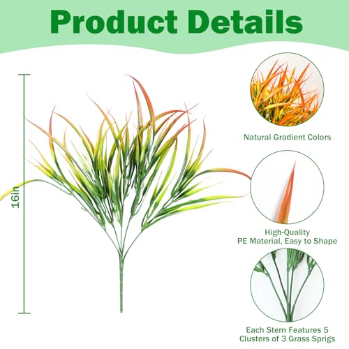 Uieke 12 Bundles Artificial Outdoor Plants UV Resistant Fake Grass Plants Faux Plastic Plants Greenery Shrubs for Home Garden Pathway Window Box Front Porch Cemetery Fall Decor, Autumn Orange - color: Orange Yellow, size: 12