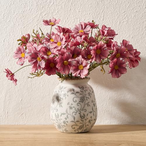 SIDUCAL Ceramic Vintage Pastoral Vase, 7.2 Inch Chinoiserie Floral Vase, Retro Ice Cracked Rustic Farmhouse Vases for Home Decor, Living Room, Bookshelf, Office, Tuscan Decor, Gray Floral - color: 18077-gray Floral