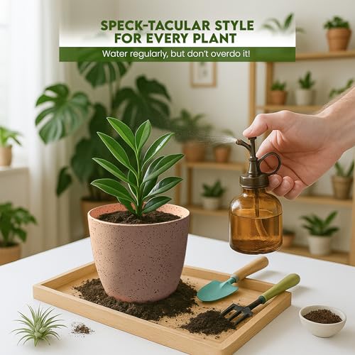 Utopia Home - Spotty Plant Pots Indoor with Drainage - 7/6.6/6/5.3/4.8 Inches Flower Pots - 5 Pack Plastic Planters - Ideal for Stocking Stuffers - (Speckled Peach Pink, Pack of 5) - color: Speckled Peach Pink, size: Pack of 5