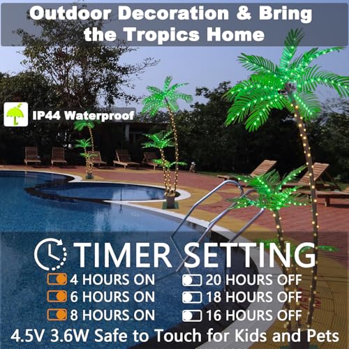 SOSHOT 6FT Lighted Artificial Palm Tree with Three Trunks and Upgraded 260 LED Lights - Outdoor/Indoor Use, Perfect for Tiki Bars, Patios, Homes, Offices, Beaches, Yards Pool and Cruise Party - style: 6FT Upgraded Electric