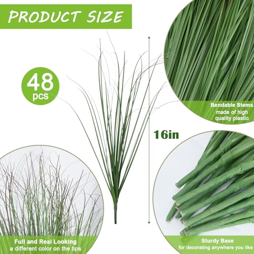 48Pcs Fake Grass Artificial Grass Plant 16in Fake Plants Outdoor Wheat Grass UV Resistant Faux Shrubs Greenery Stems Grass Plant for Outdoors Table Window Box Summer Porch Patio Garden Decor - color: Green-48pcs