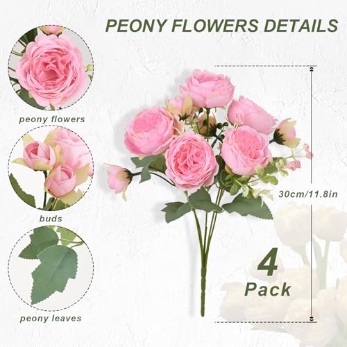 MARTINE MALL 4 Packs Peonies Artificial Flowers, Light Pink Artificial Peonies, Silk Peonies Flowers Fake Peonies Artificial Flowers Peonies Bouquet for Centerpiece Table Wedding Party Home Decor - color: Light Pink, size: 4PCS