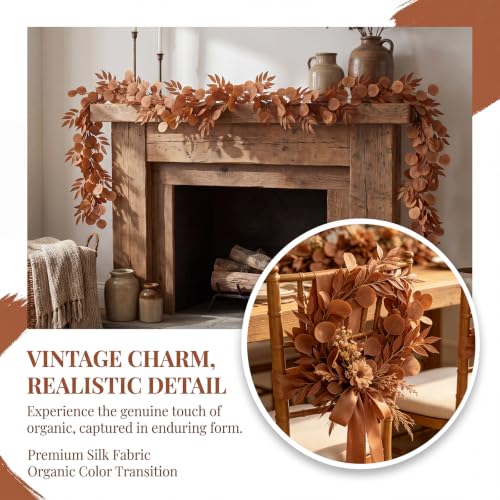 GREENTIME 1 Pack 6.5Ft Fake Brown Greenery Garlands Orange Eucalyptus Willow Garland for Rustic Wedding Arch Swag Doorways Table Runner Staircase Fireplace Chair Home Party Decoration - color: Orange-1