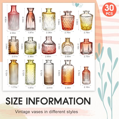 Yaomiao 30 Pcs Vases Bulk Colored Flower Glass Vases Bud Vintage Colored Glass Bottles Colorful Rustic Embossed for Home Wedding Table Decorations Gifts(Orange Yellow Gradient Series) - color: Orange Yellow Gradient Series