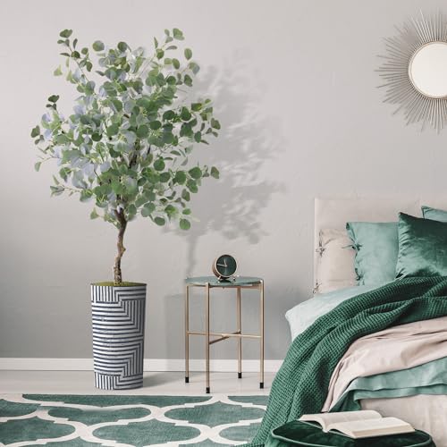 Artificial Tree in Modern Geometric Pattern Planter, Fake Eucalyptus Silk Tree for Indoor and Outdoor Home Decoration - 66" Overall Tall (Plant Pot Plus Tree) - style: Eucalyptus Tree