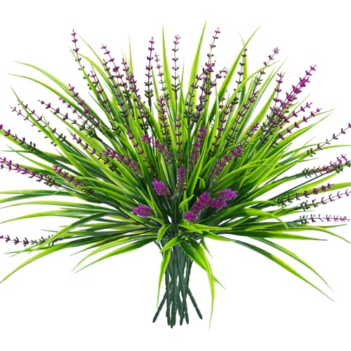 10 Pcs Artificial Plants Outdoor, UV Resistant Fake Outdoor Flowers Plants Faux Plastic Monkey Grass for Outside Front Porch Garden Window Box Home Office Planters Desk Decor (Rose Red) - color: Rose Red, size: 10pcs