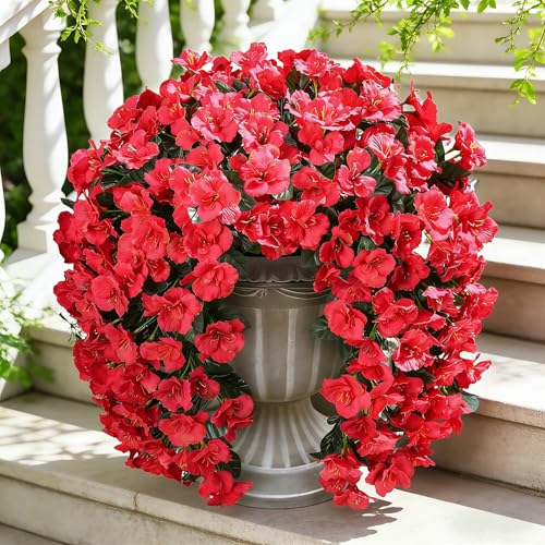 Ivydale Hibiscus Artificial Fake Hanging Flowers Plants for Outdoor Spring Decoration, 2PCS UV Resistant Faux Hibiscus Silk Flowers Realistic Look Real for Planters Outside Porch Patio Yard, Red - color: A-red, size: 2pcs