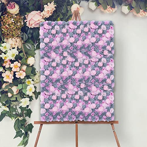 Flower Wall Panel, 6Pcs Artificial Rose Dahlia Flower Wall Mat Floral Backdrop Artificial Silk Flower Panels for Wall Decoration Wedding Party (Grey Purple, Pink)… - color: 6 Pcs Grey Purple, Pink