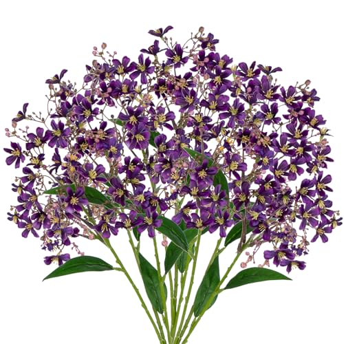 Hollyone Artificial Daphne Flowers with Long Stem 3Pcs Faux Purple Flowers 28.3” Fake Autumn Fall Silk Flowers Piacks Bouquet for Floral Arrangement Wedding Party Centerpiece Table Home Decor - color: Dark Purple